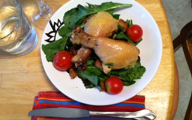 Roasted Chicken with Bread Salad and Arugula
