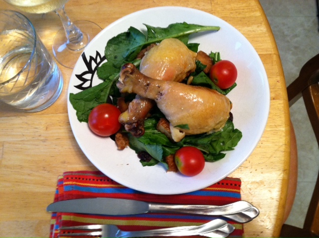 Roasted Chicken with Bread Salad and Arugula